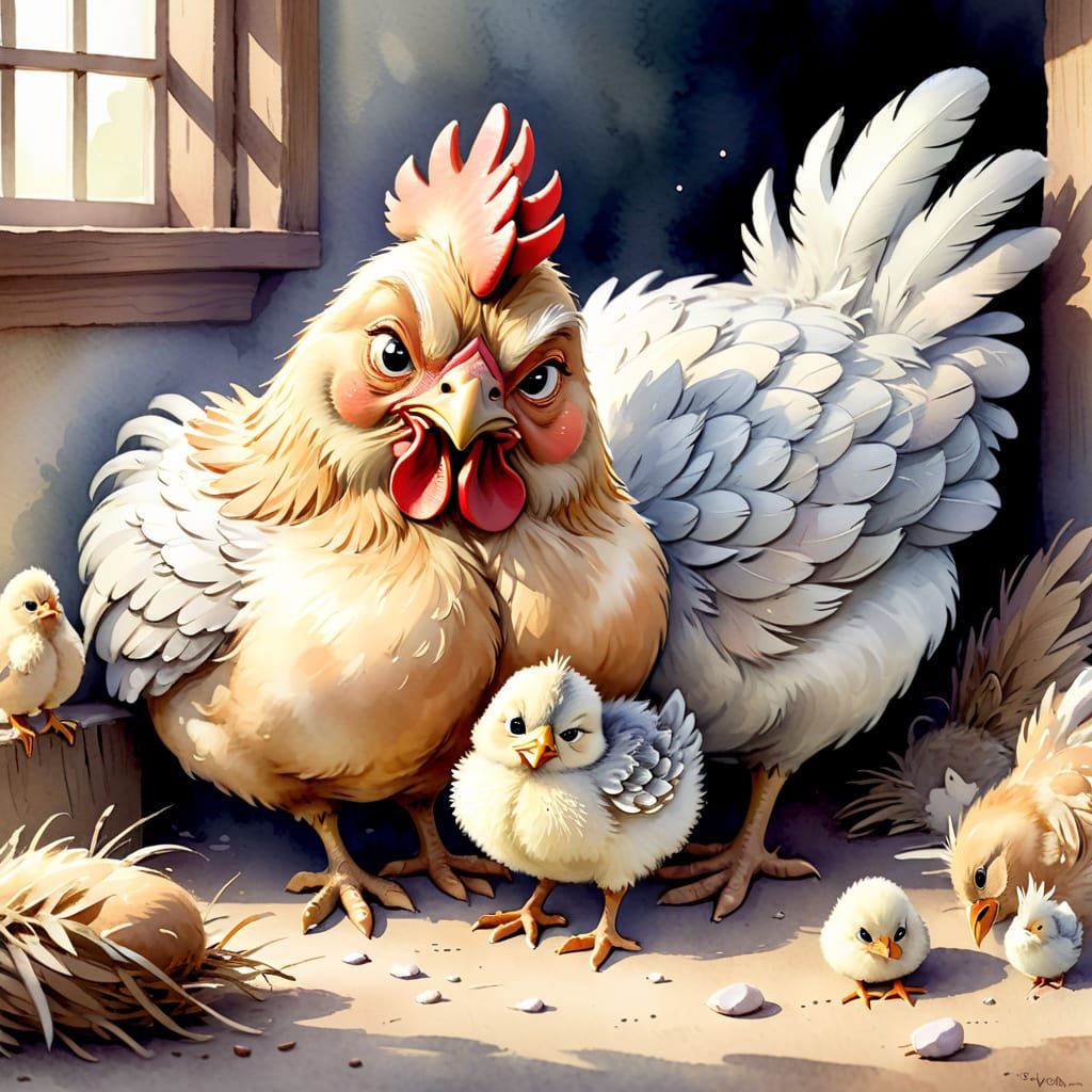 Mother Hen Puts Grumpy Chick to Sleep
