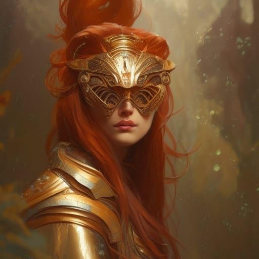 Armored Ginger Goddess Portrait in Hyperdetailed Style