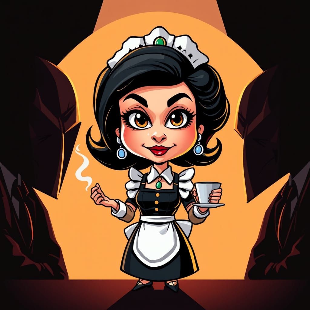 Chibi Caricature of Giorgia Meloni Serving Coffee