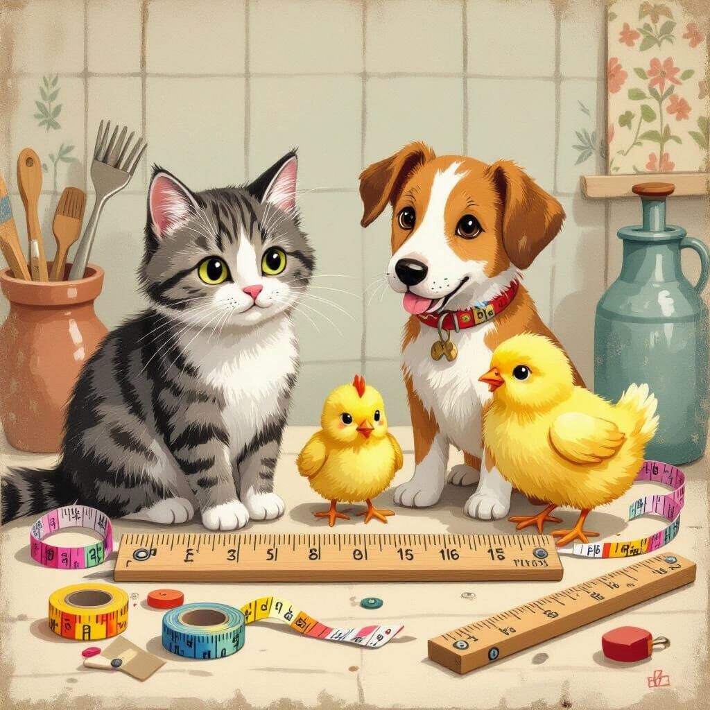 Curious Animals Discover Measuring Tools in Storybook Scene