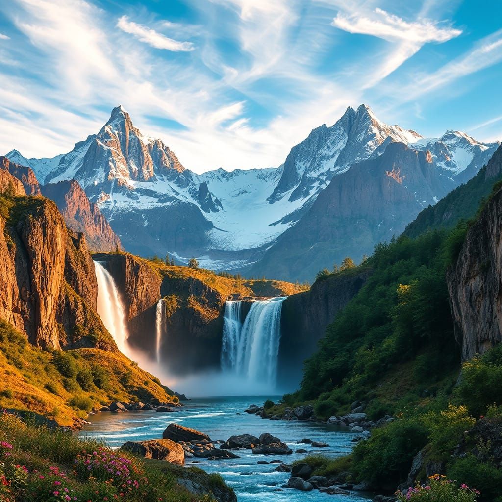 Snow-Capped Mountains in Ethereal Glow