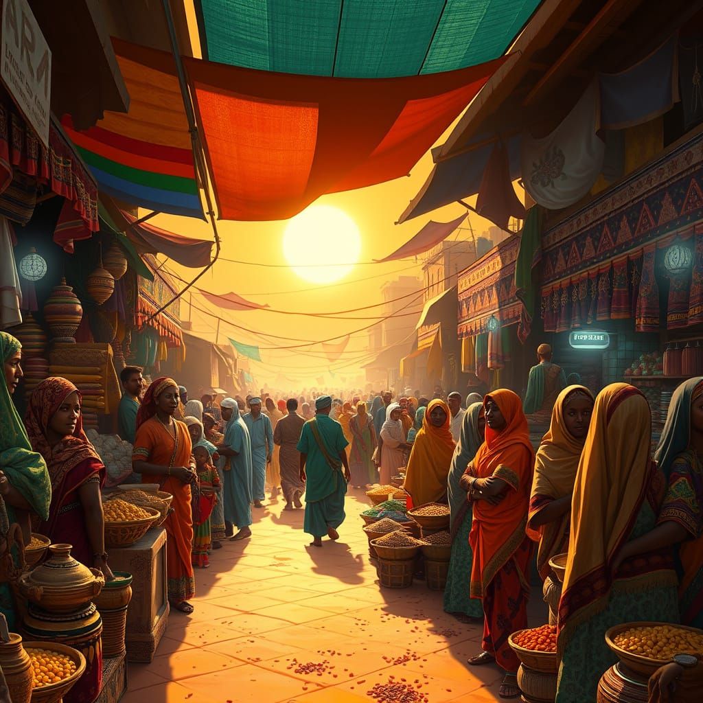 Somali Market Scene in Vibrant Colors