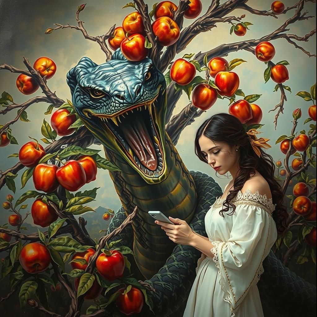 Serpent Temptation in Rubens Style with Enchanted Apples