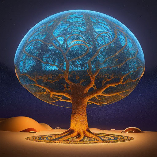 Surrealist Masterpiece: Metallic UFO Beside a Giant Baobab T...