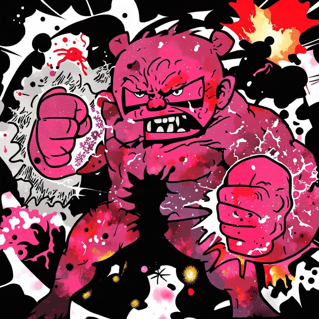 Anthropomorphic Pig Man Boxer in Scribble Comic Art Style