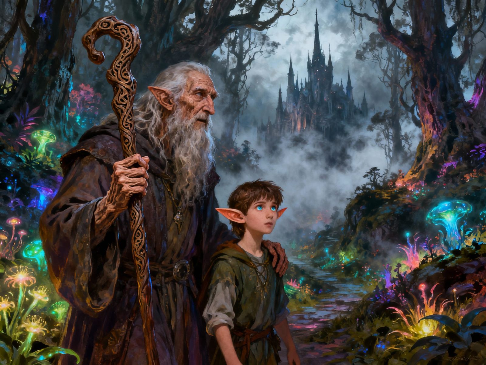 Wizard and Elf Start Epic Adventure in Mystical Forest