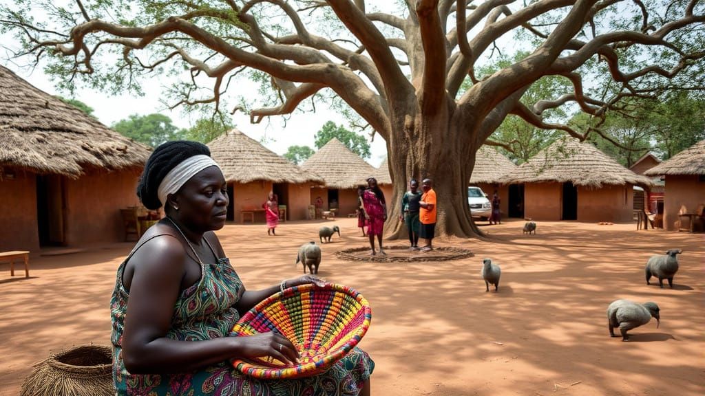Vibrant Yoruba Village Life Under a Majestic Baobab Tree