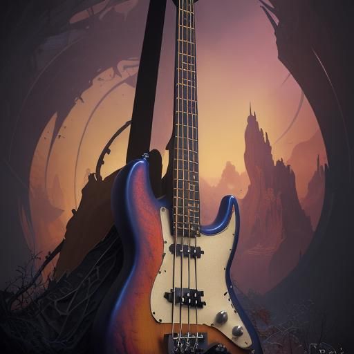 Detailed Matte Painting of a Bass Guitar