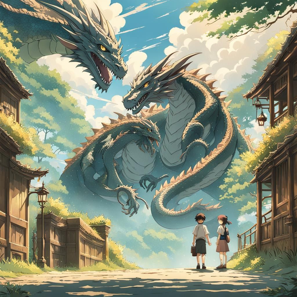 Children and Dragons in Anime Style