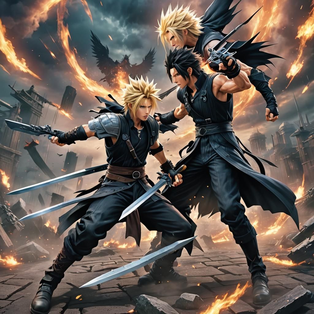 Cloud and Zack vs Sephiroth: Hyperrealistic Concept Art
