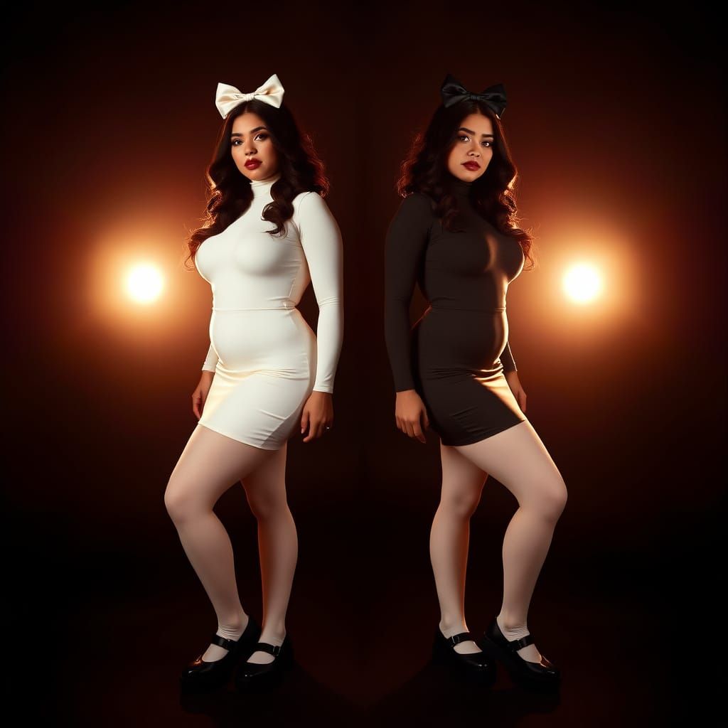 Curvy Twin Women in Moody Cinematic Portraits