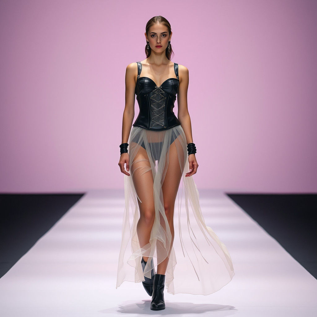 Avant-Garde Model Showcasing Metallic Futurism Fashion