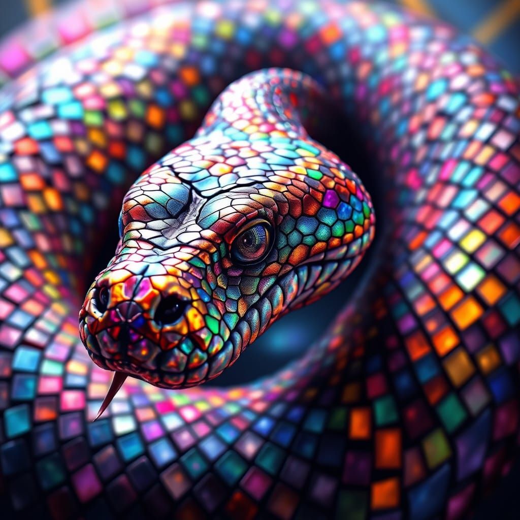 Realistic Digital Mosaic Art of a Majestic Snake