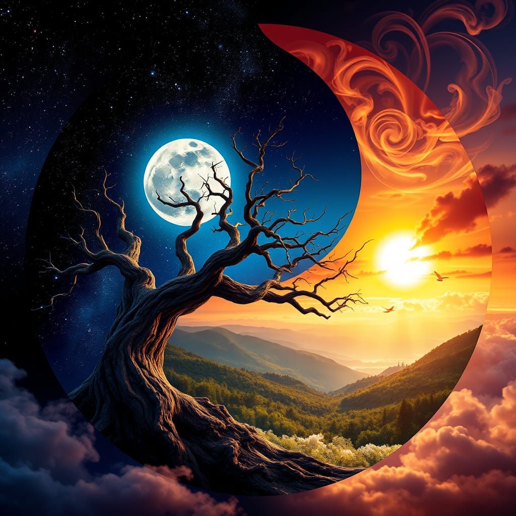 Majestic Yin-Yang Composition Blends Starry Sky and Radiant ...