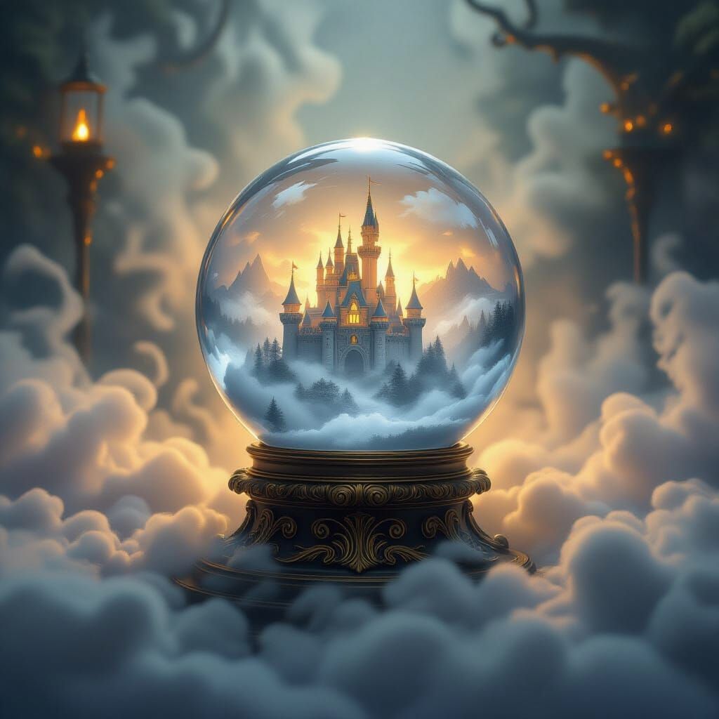 Crystal Ball with Miniature Castle, Ethereal Fantasy Art