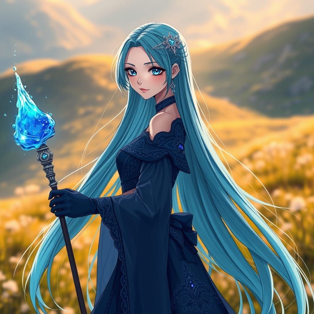 Enchanted Aqua Sorceress in Whimsical Studio Ghibli-Inspired...