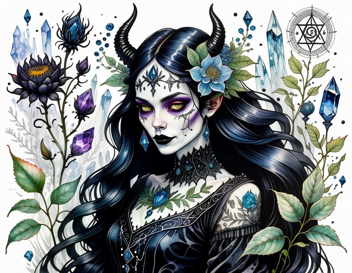 Elegant Botanical Ink Drawings with Gothic Watercolor