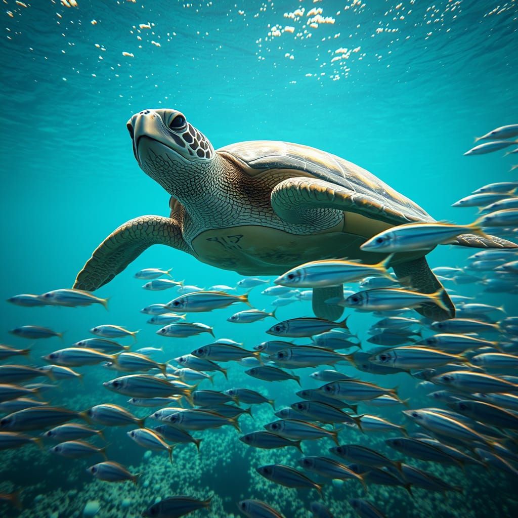 Underwater Scene with Sea Turtle: Realistic Marine Life