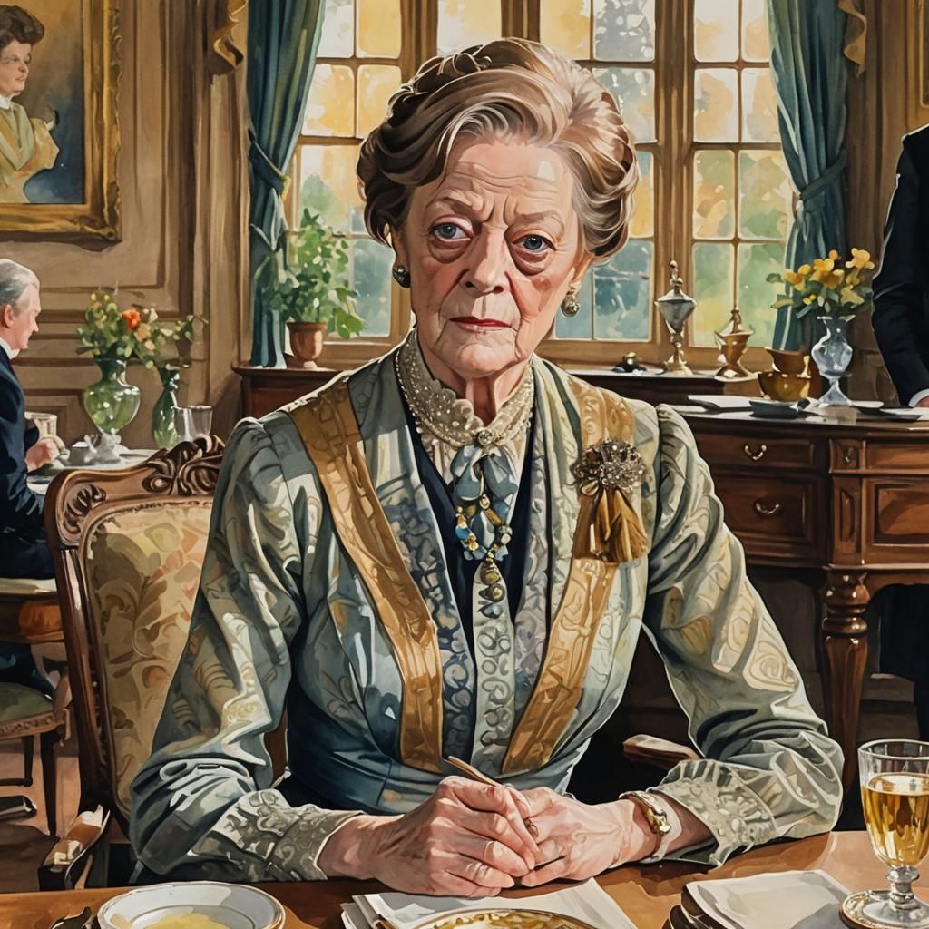 Maggie Smith in Downton Abbey: Gouache Watercolor Portrait