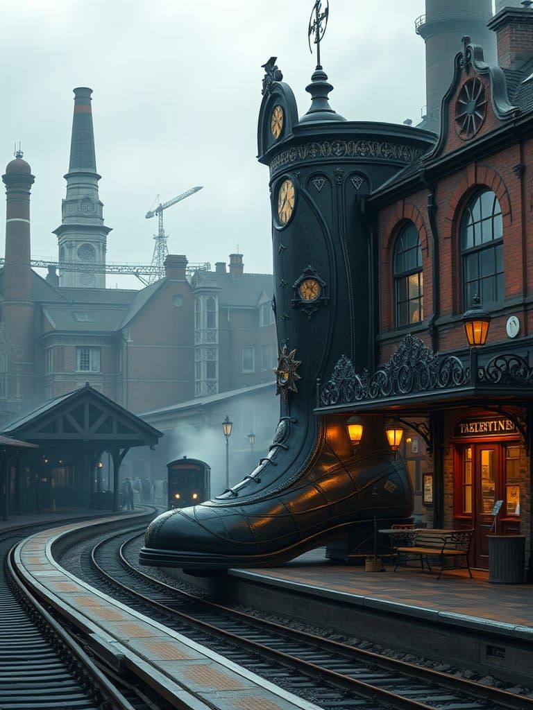 Steampunk Train Station in a Victorian Boot Shape