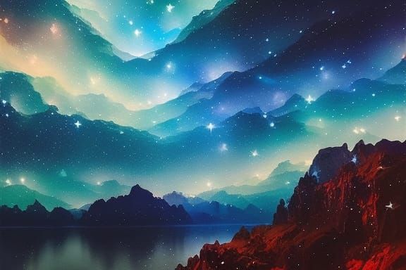 Starry Night Sky and Ocean as Impasto Painting