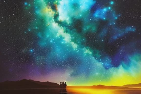 Starry Night Sky Over Ocean in Expressionist Style