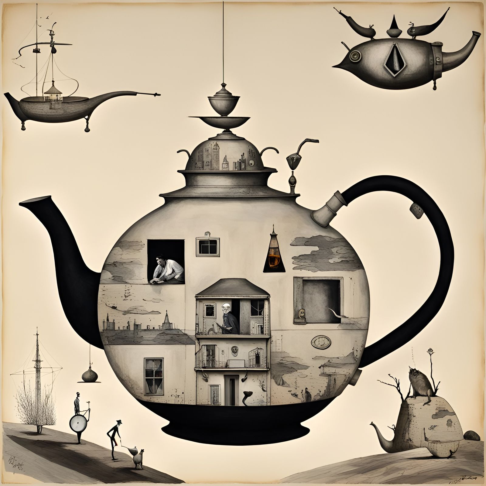 Teapot Tales (surrealist collage)