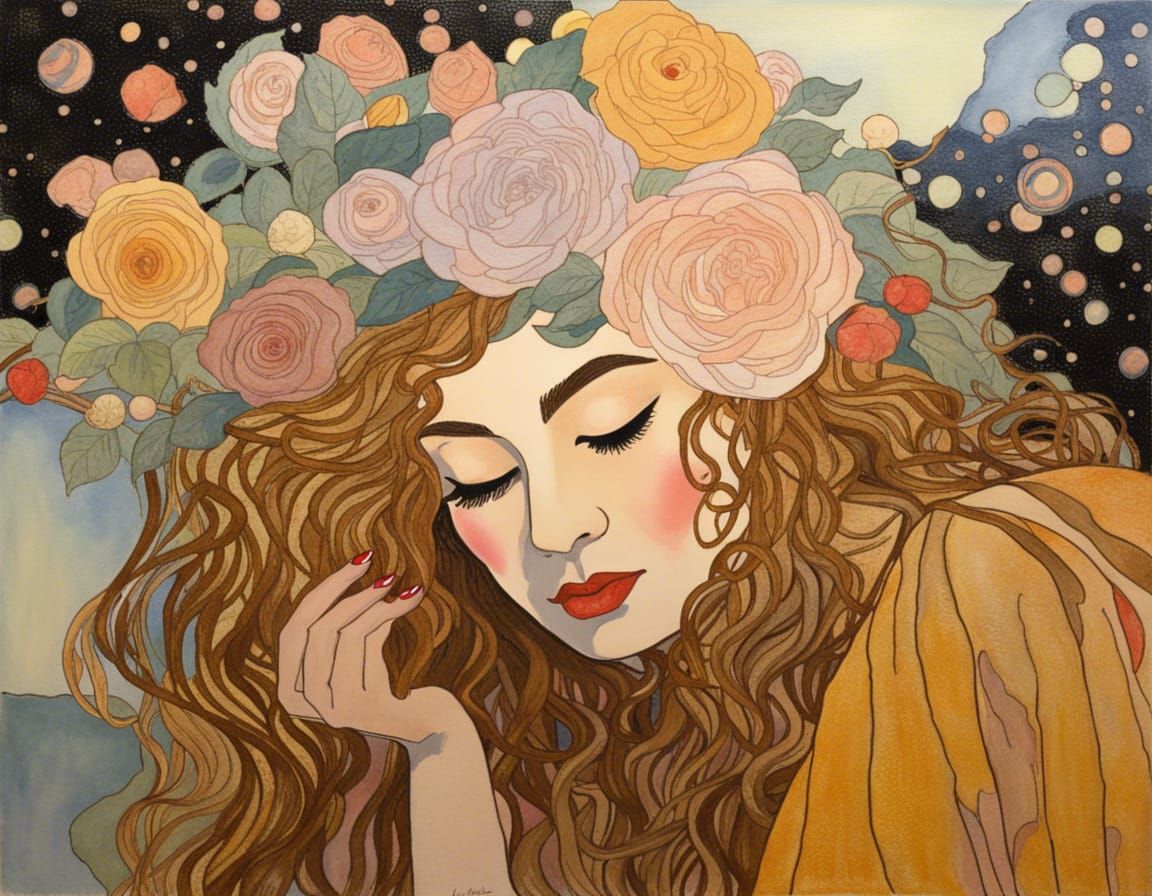 Rose Hair Portrait in Art Nouveau Expressionist Style