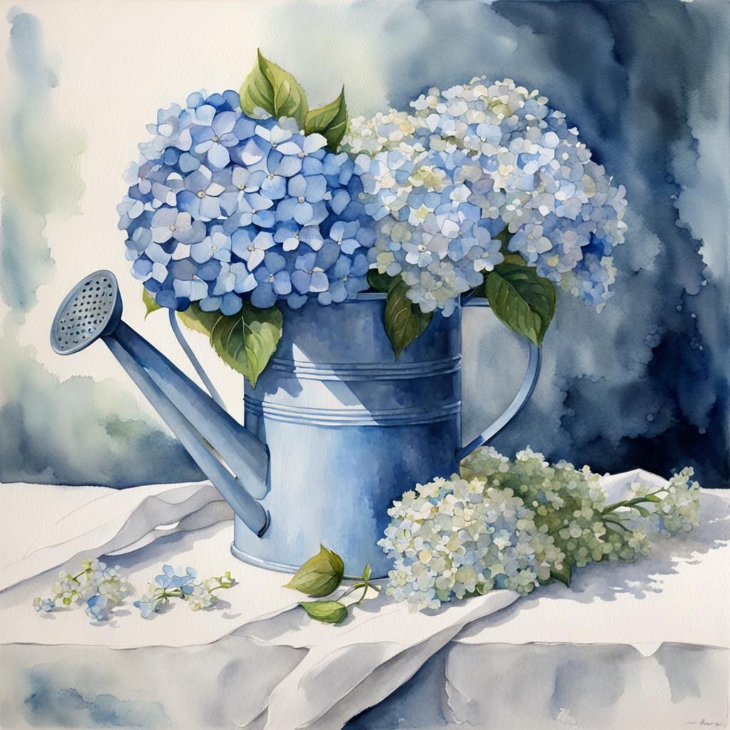 Hydrangeas in a Watering Can
