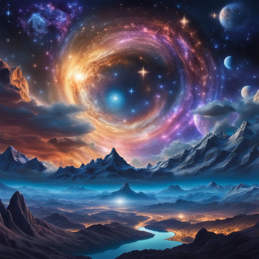 Cosmic Night Sky: Holographic Astral Illustration
