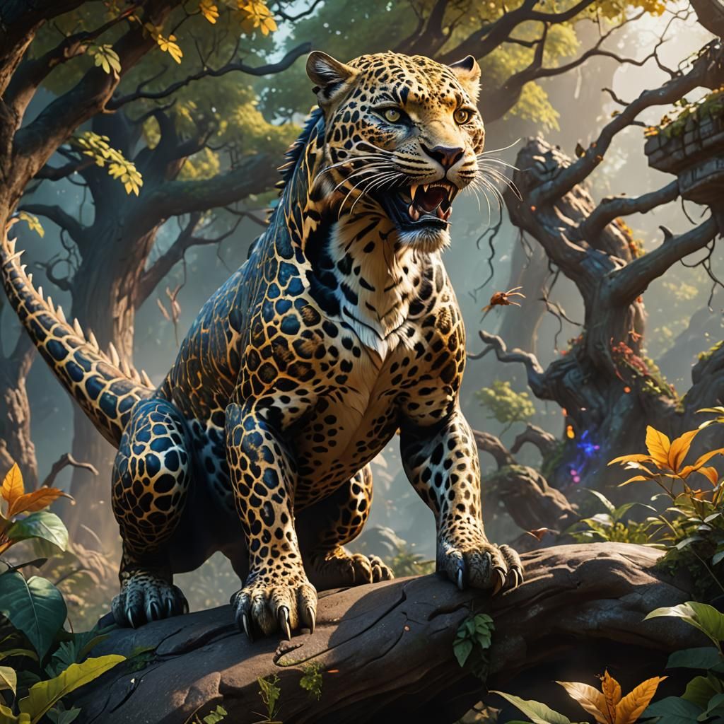 Fantastical Dragon-Leopard in Detailed Digital Painting