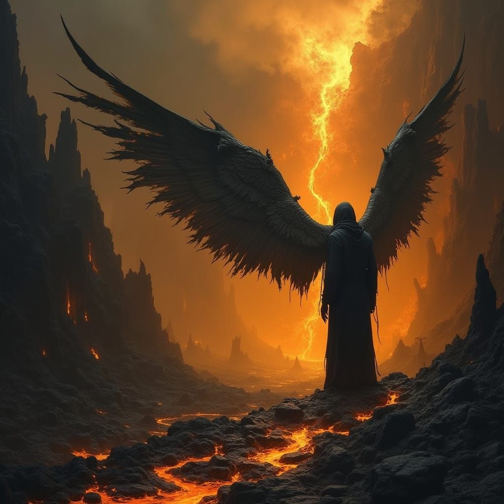 Dark Angel in Hellish Underworld: Gothic Art