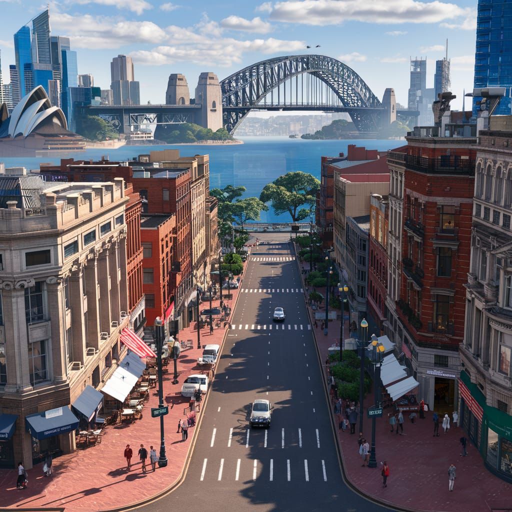 Vibrant Sydney Streetscape with Opera House