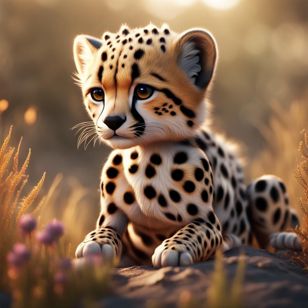 Cute Baby Cheetah in Detailed Matte Painting