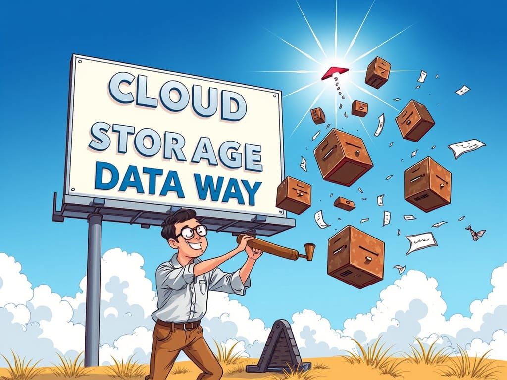Whimsical Billboard for Cloud Storage in a Brilliant Blue Sk...