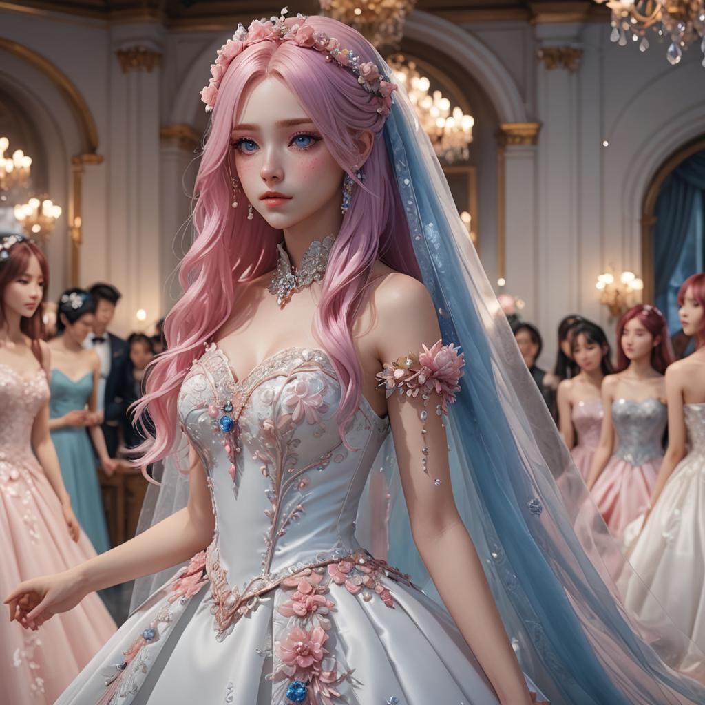 Anime Girl in Wedding Dress, 3D Render