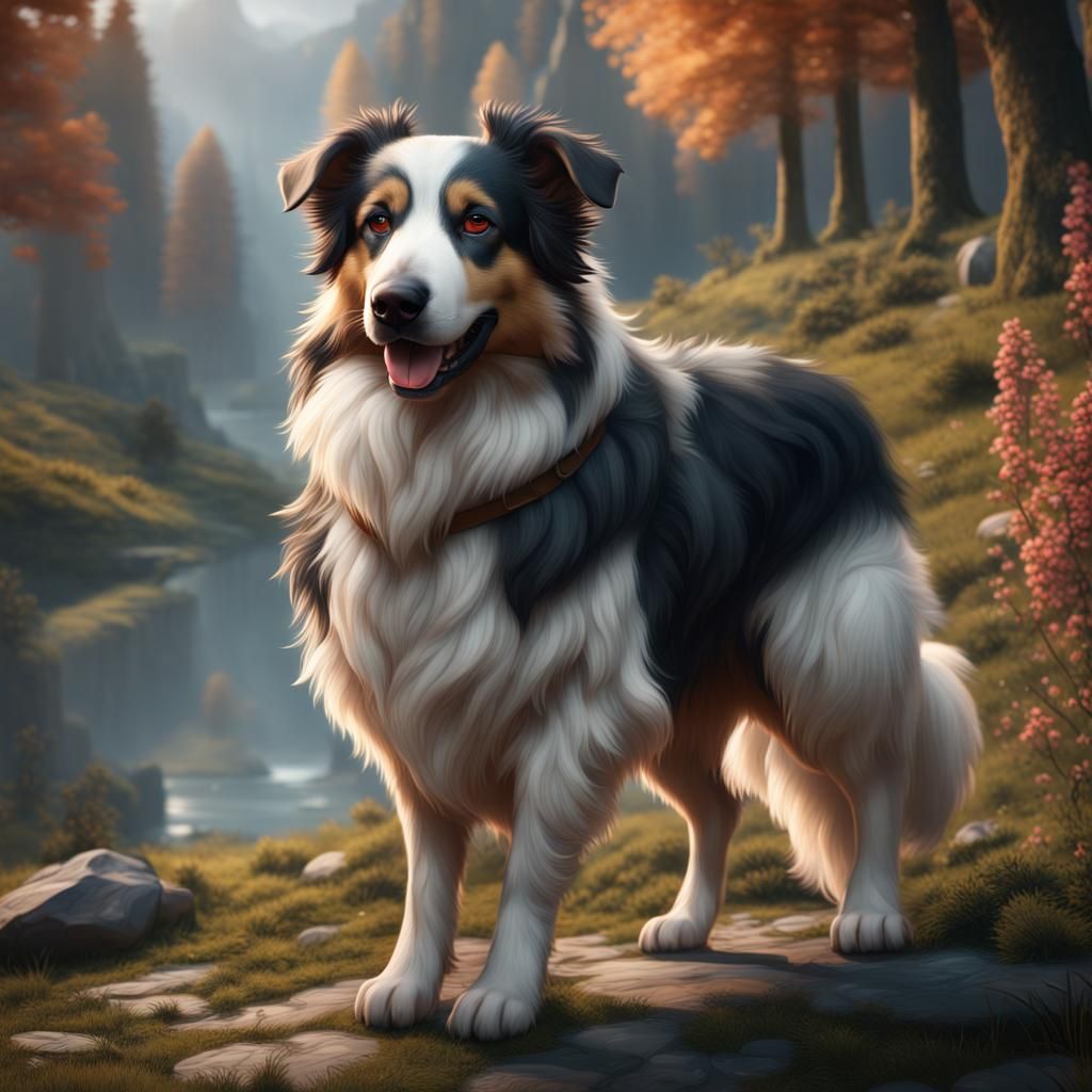 Cute Austrian Shepherd: Detailed Matte Painting