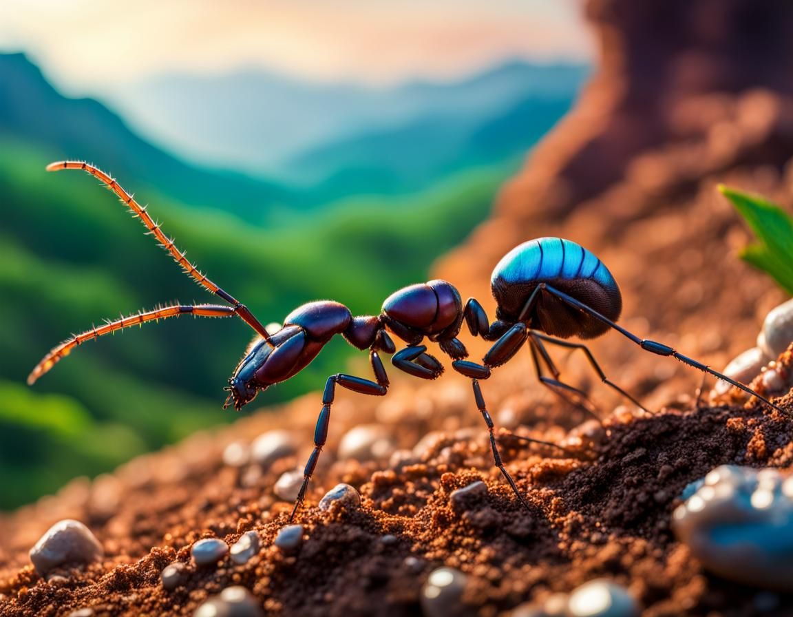 Iridescent Ant Reveals Forest Floor Panorama