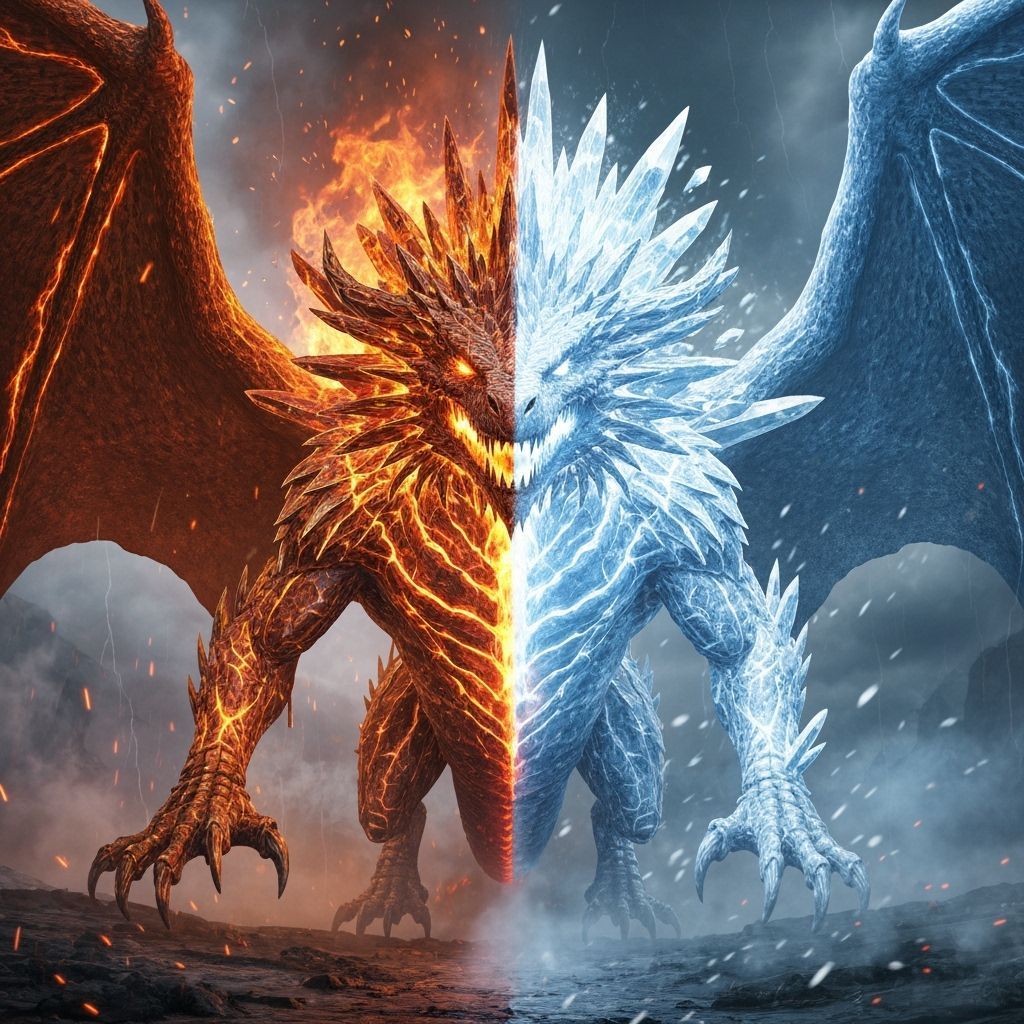 Spectacular Fire and Ice Dragon in Ultra-Realistic 8k