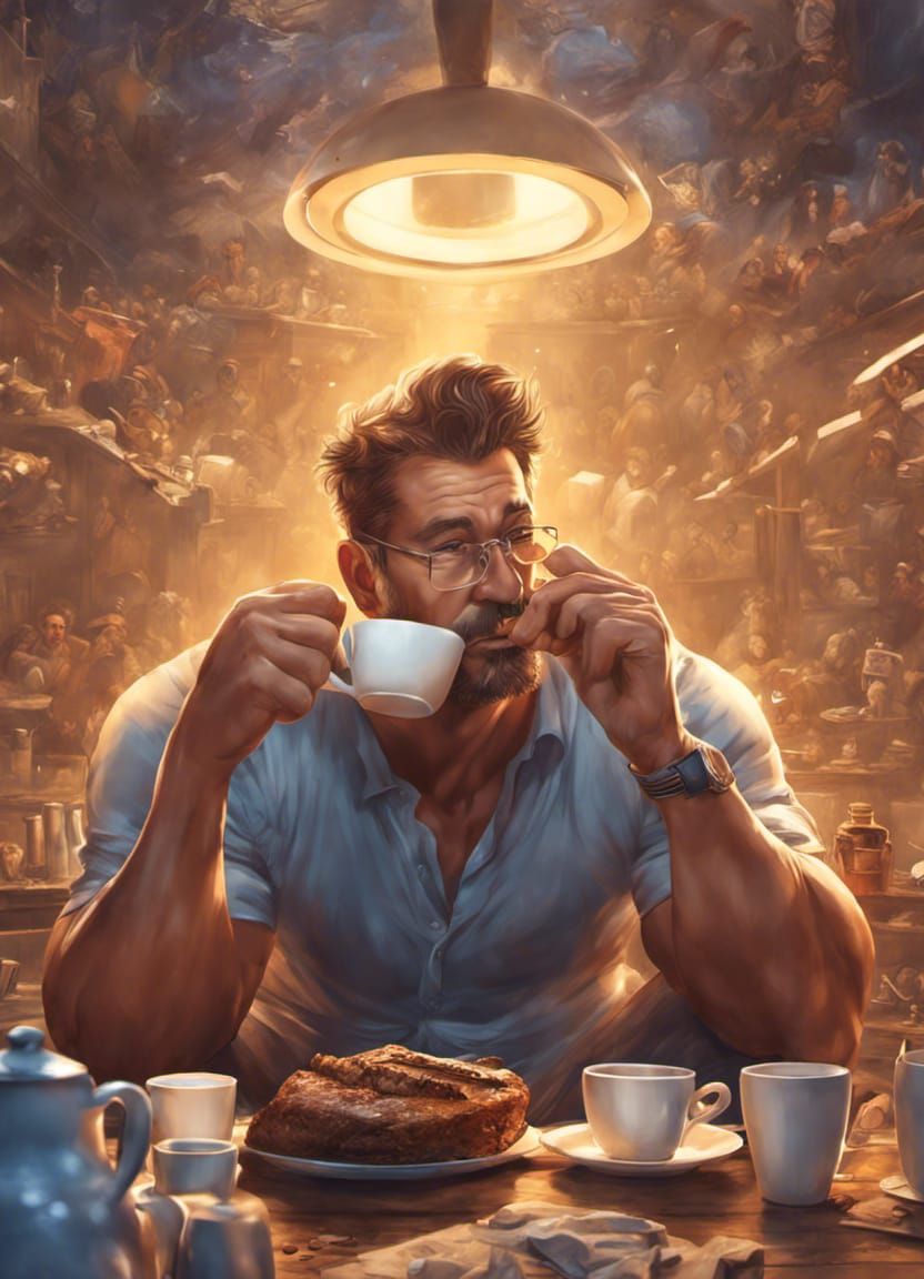 Father Figure with Coffee Cup: Digital Art