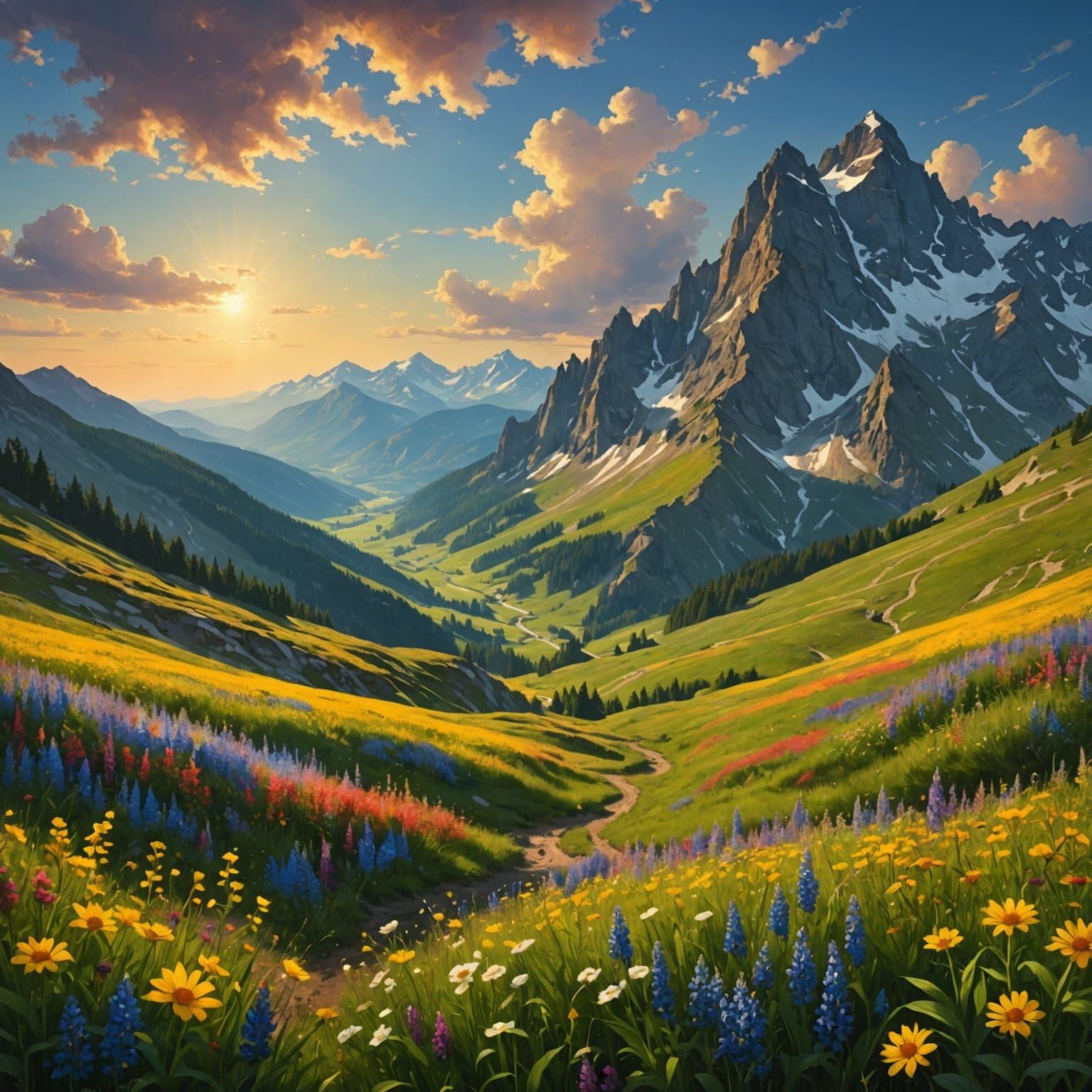 Vibrant Mountain Fairytale Landscape