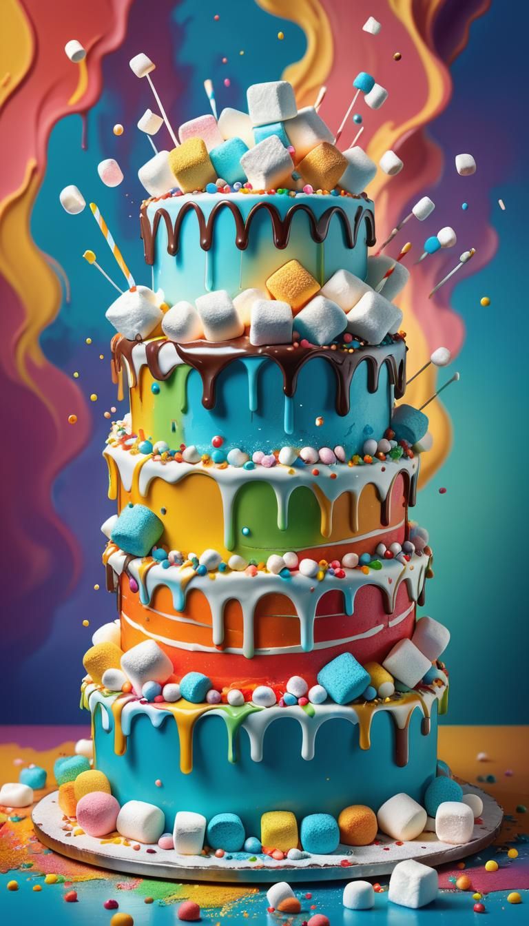 Hyperrealistic Marshmallow Cake Splash Art