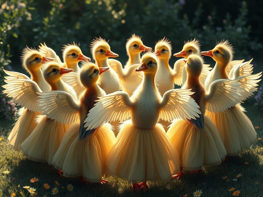Victorian Ducklings Dancing: A Fairytale Illustration