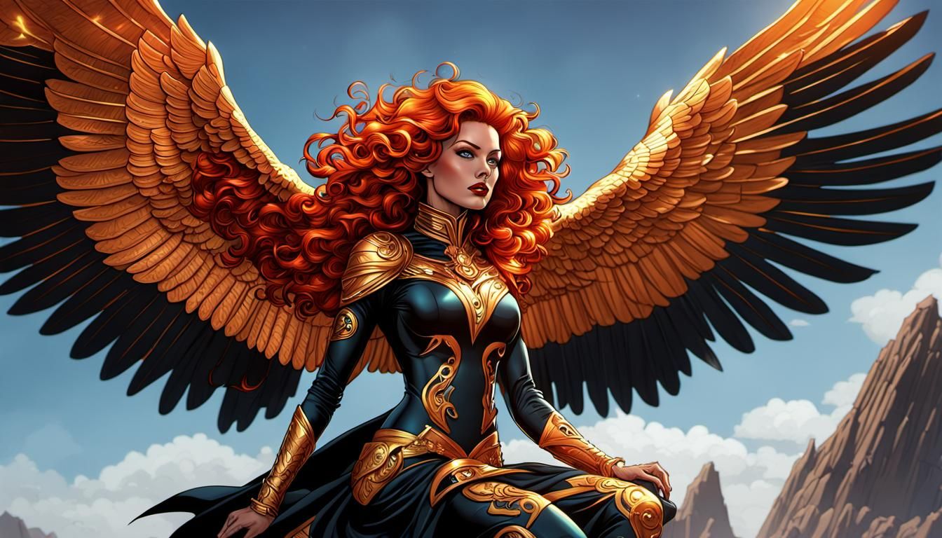 Redhead Girl on Thunderbird, Comic Book Art