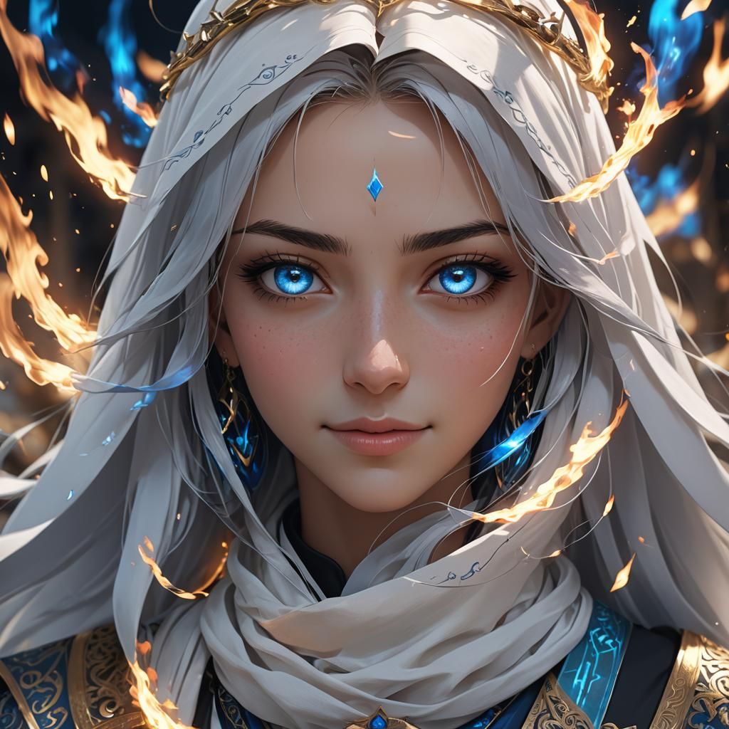 Anime-Style Arab Woman with Waterflame Eyes