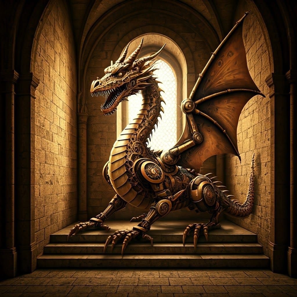 Clockwork Dragon in Regal, Mythical Setting
