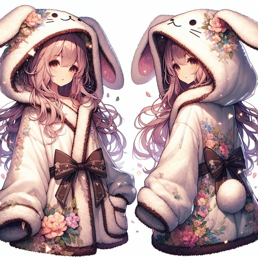 Anime Woman in Bunny Sleepwear, Digital Art