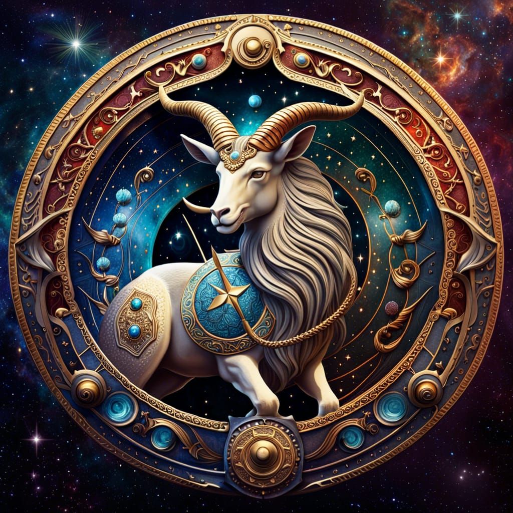 Capricorn Shield: Intricate Cosmic Astrological Sign