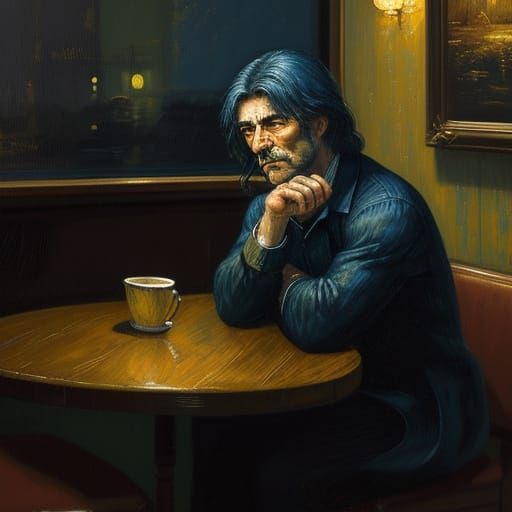 Van Gogh Style Cafe Scene in Oil