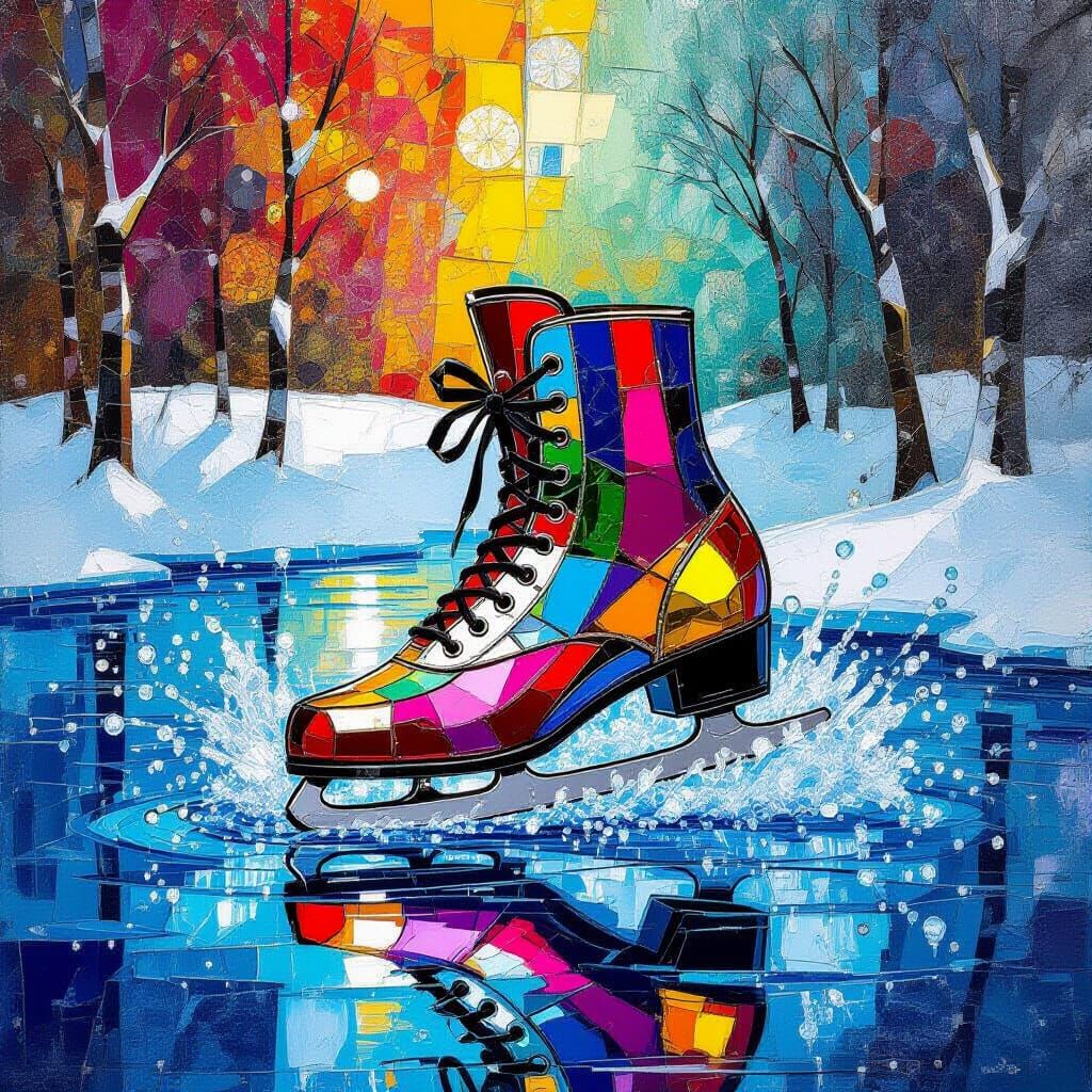 Ice Skate Splash in Vibrant Klimt-Inspired Style